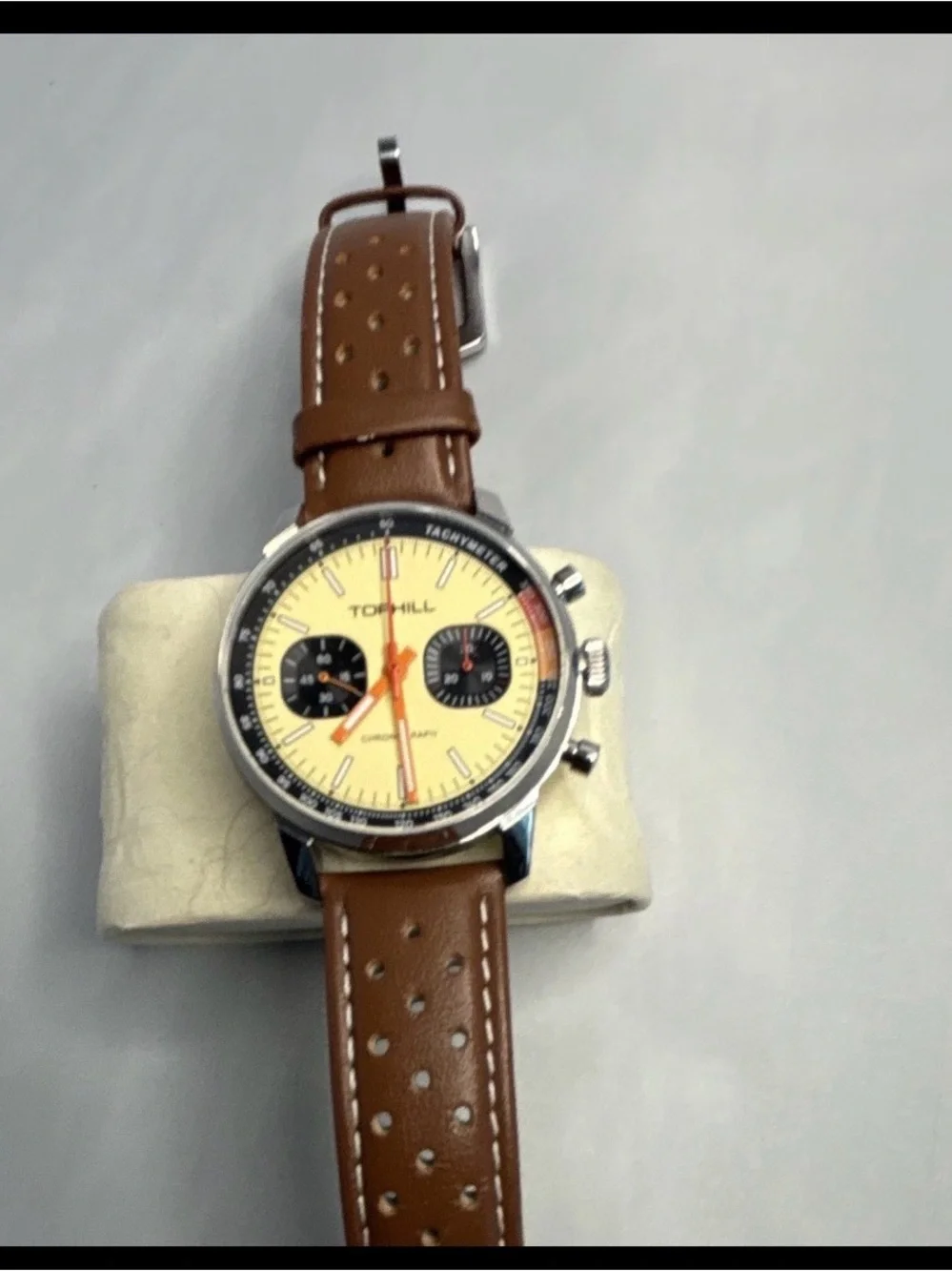 Tophill ST1901 Chronograph Mechanical Watch with Brown Leather Strap
